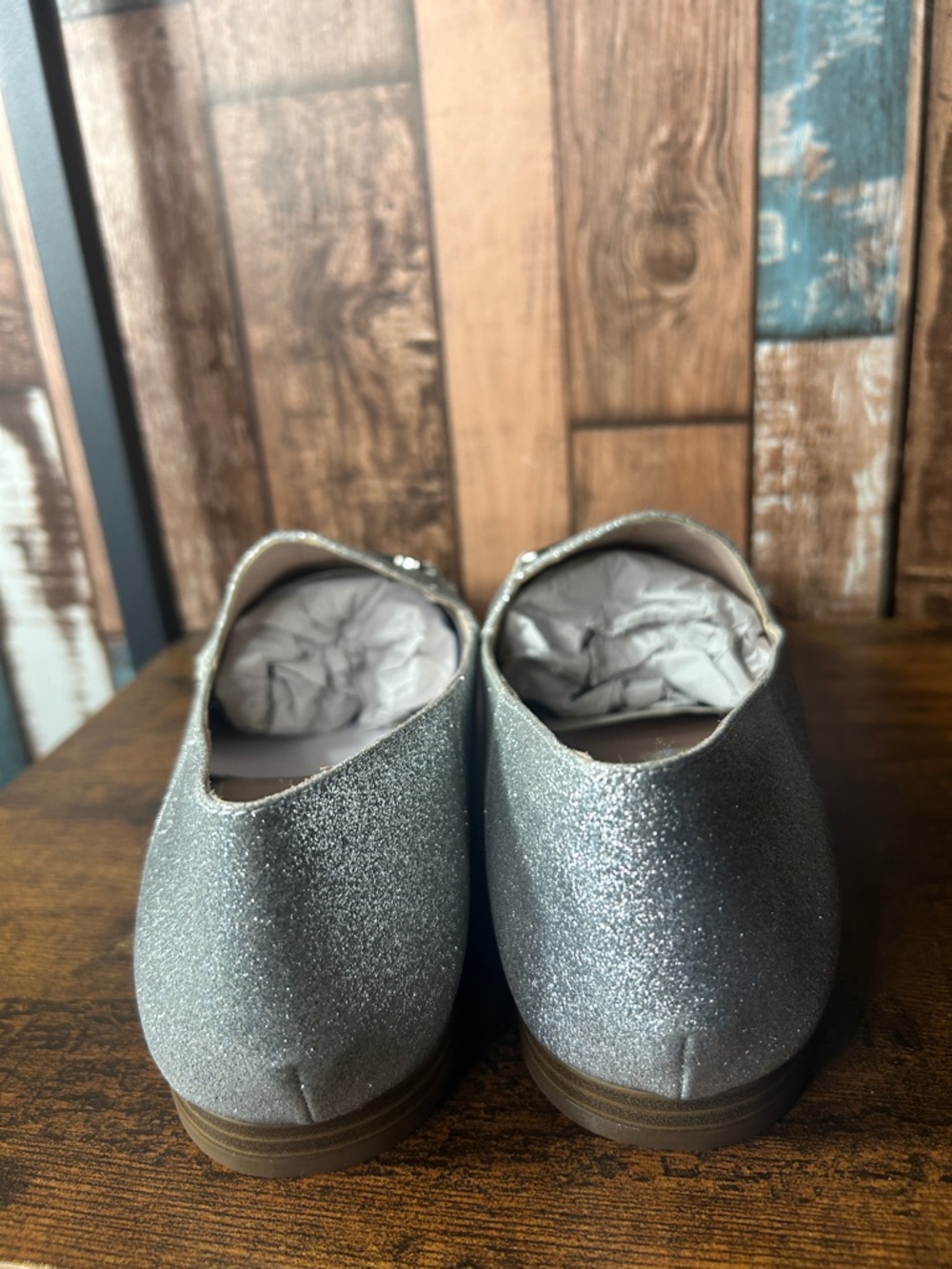 Nine West Silver Glitter Slip-On Loafers with Red Lightning Detail - Picture 9 of 16